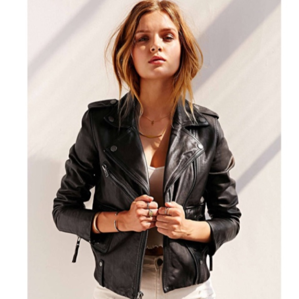 DKNY Women's Black Leather Biker Jacket